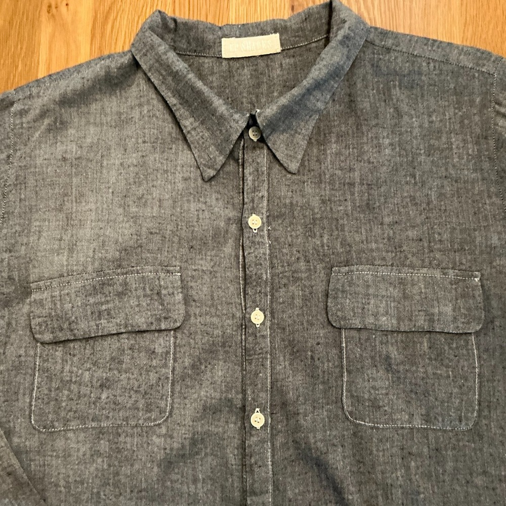 CP Shades Mens Large‎ Chambray Cotton Shirt Gray Workwear Button Up